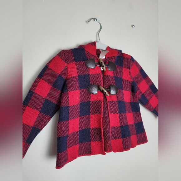 OshKosh B'Gosh Wool Blend Plaid Jacket Toggle Red Blue Size 18 Months Unisex - Picture 2 of 6